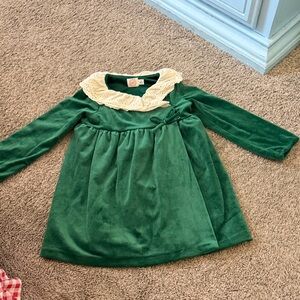 Wonder Nation Green Velvet Dress with cream Lace Collar 4t